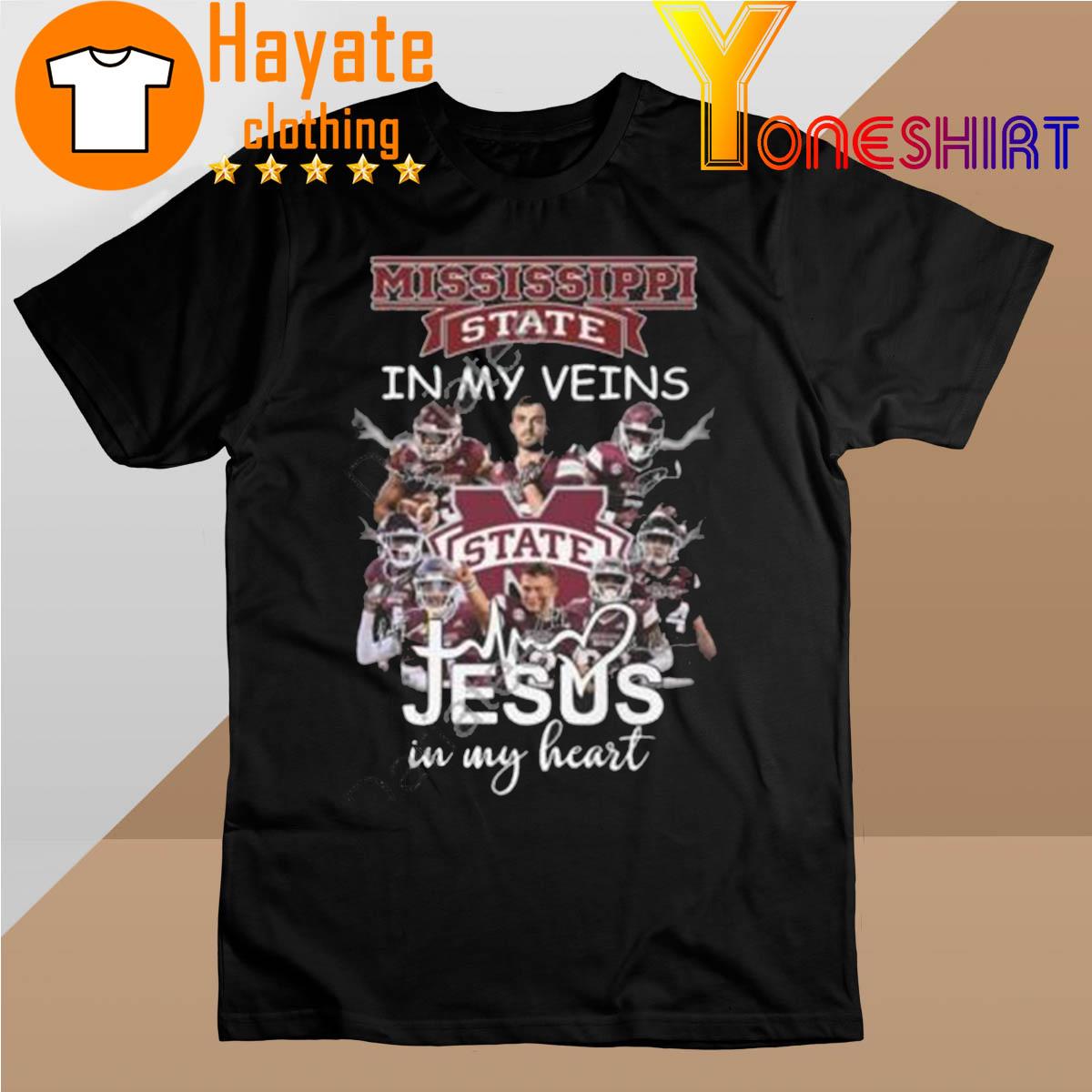 l Mississippi State Bulldogs In My Veins Jesus In My Heart Signatures 2022 shirt