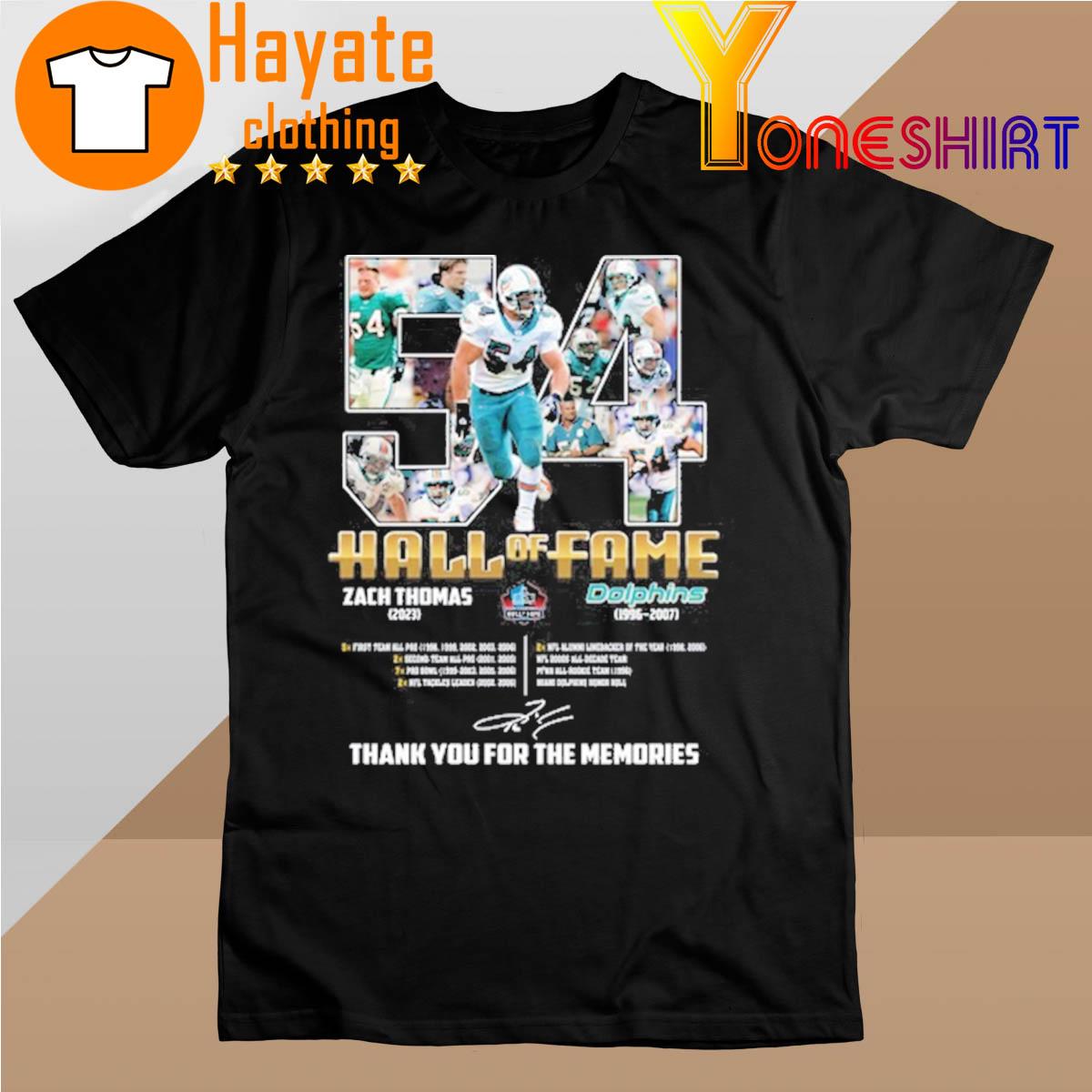 Miami Dolphins Hall of Fame Zach Thomas 2023 thank You for the memories signature shirt