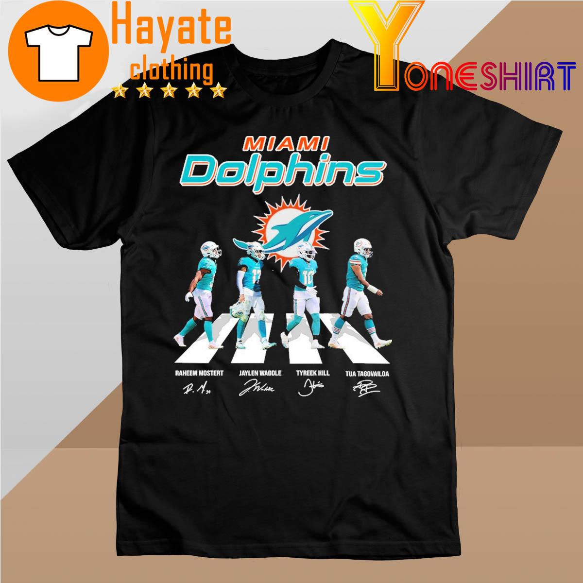 Miami Dolphins Mostert Waddle Hill and Tagovailoa abbey road signatures shirt
