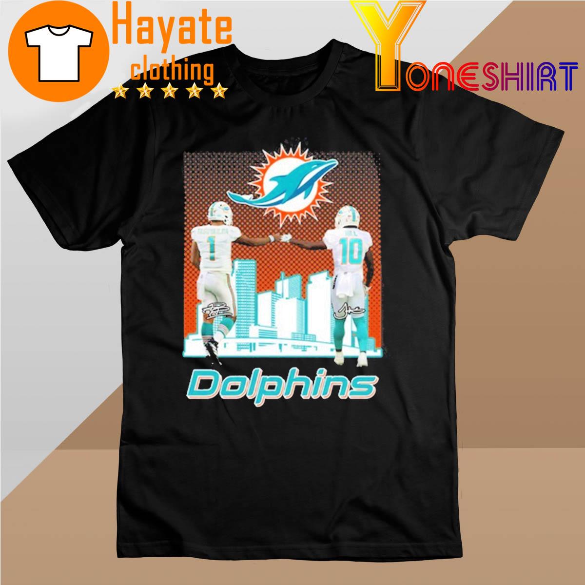 Miami Dolphins Tagovailoa and Hills Skyline signatures 2022 shirt