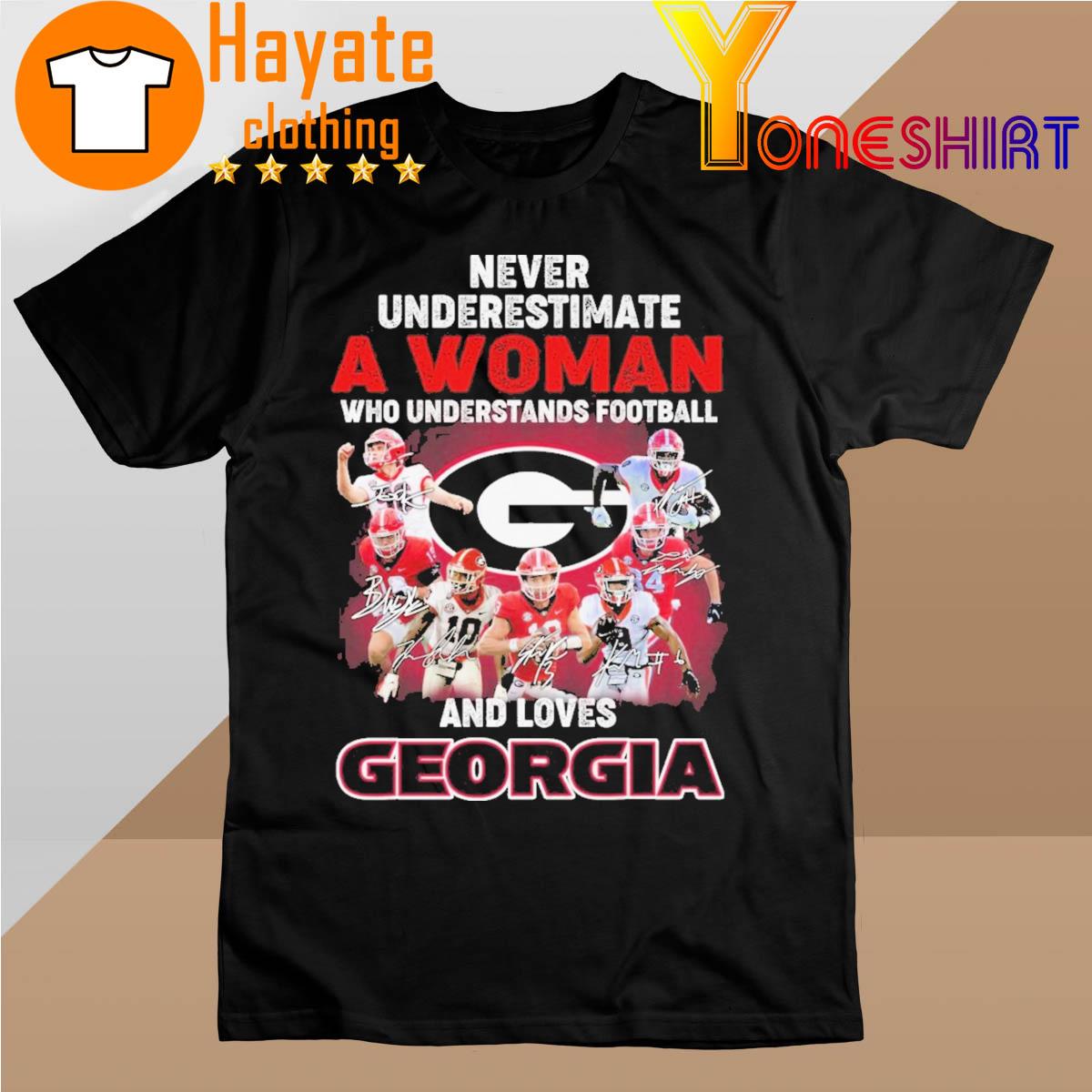 Never Underestimate a Woman Who Understands Football and loves Georgia Bulldogs 2022 signatures shirt