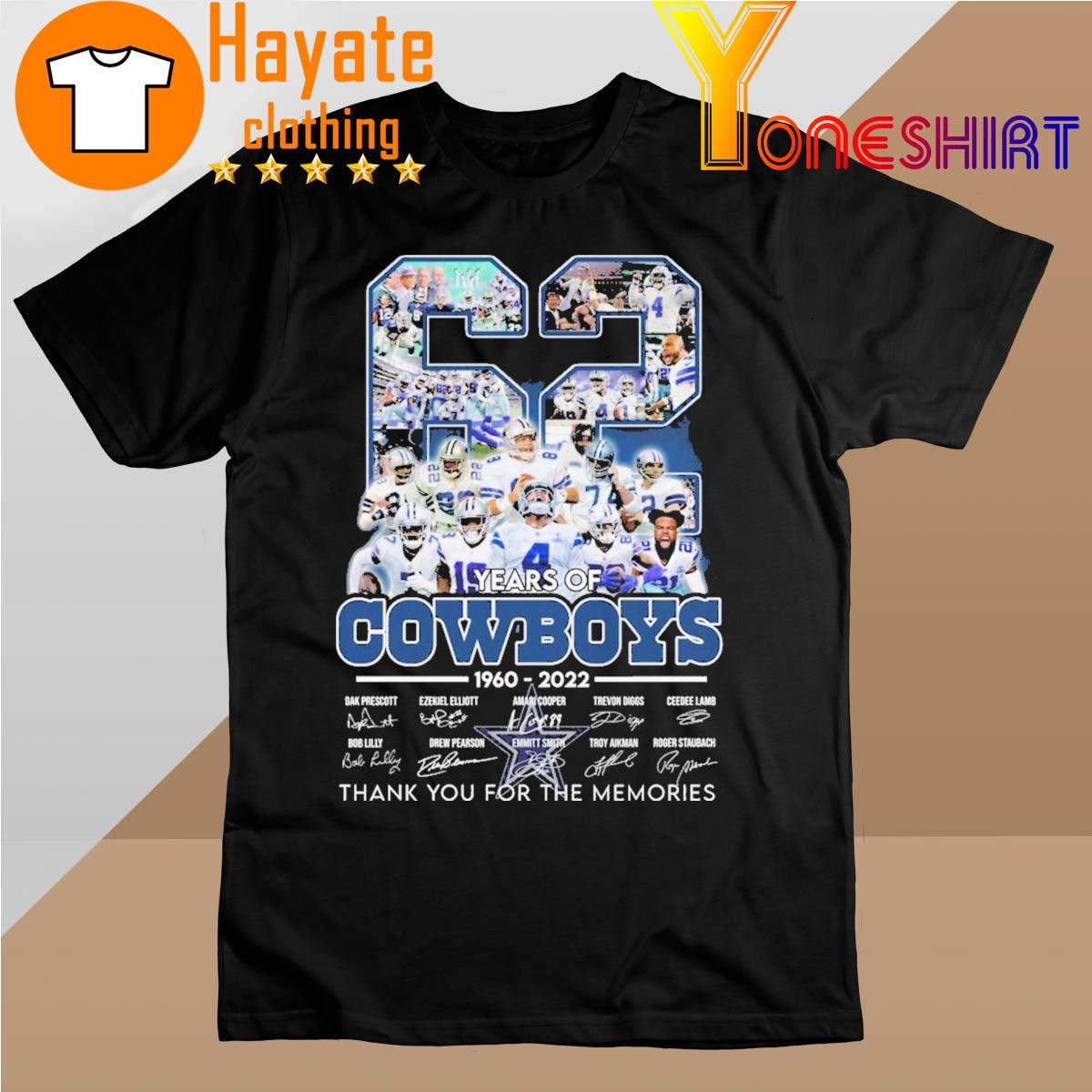 Official 62 Years of Dallas Cowboys 1960-2022 thank You for the memories signatures shirt