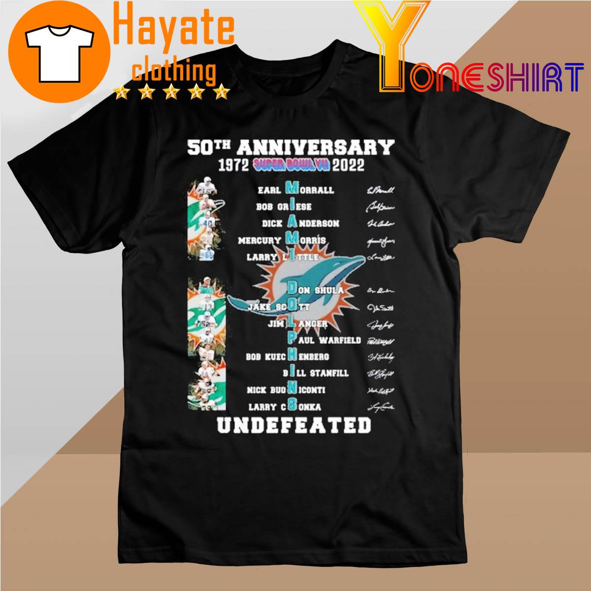 Official Miami Dolphins 50th Anniversary 1972-2022 Super Bowl VII Undefeated signatures shirt