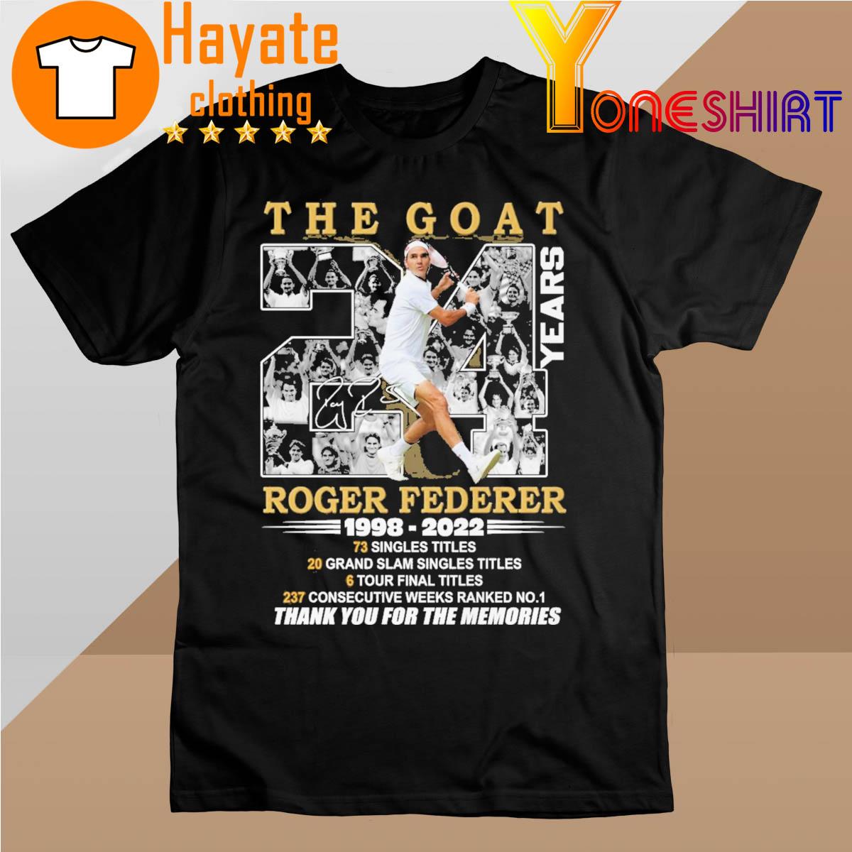 Official The Goat 24 Years Roger Federer 1998-2022 thank You for the memories signature shirt