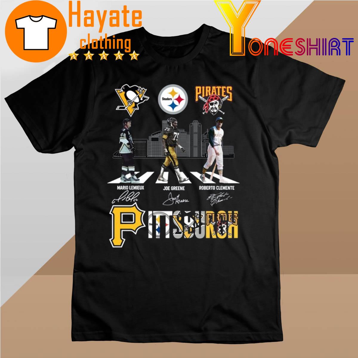 Pittsburgh Steelers Joe Greene Pirates Roberto Clemente Penguins Mario  Lemieux Friendship T-Shirt - TeeNavi