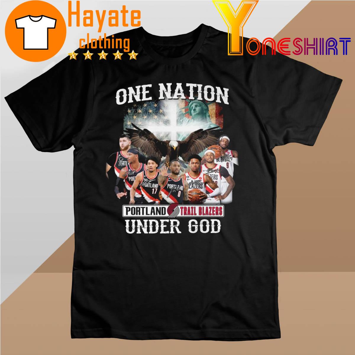 One nation Portland Trail Blazers Under God signatures 2022 shirt