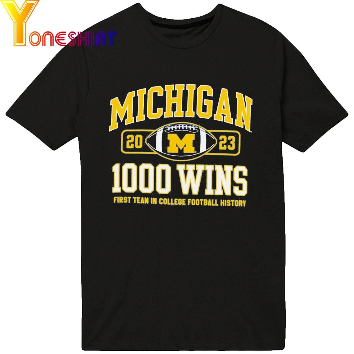 Men's Champion Navy Michigan Wolverines Football 1,000 Wins Shirt